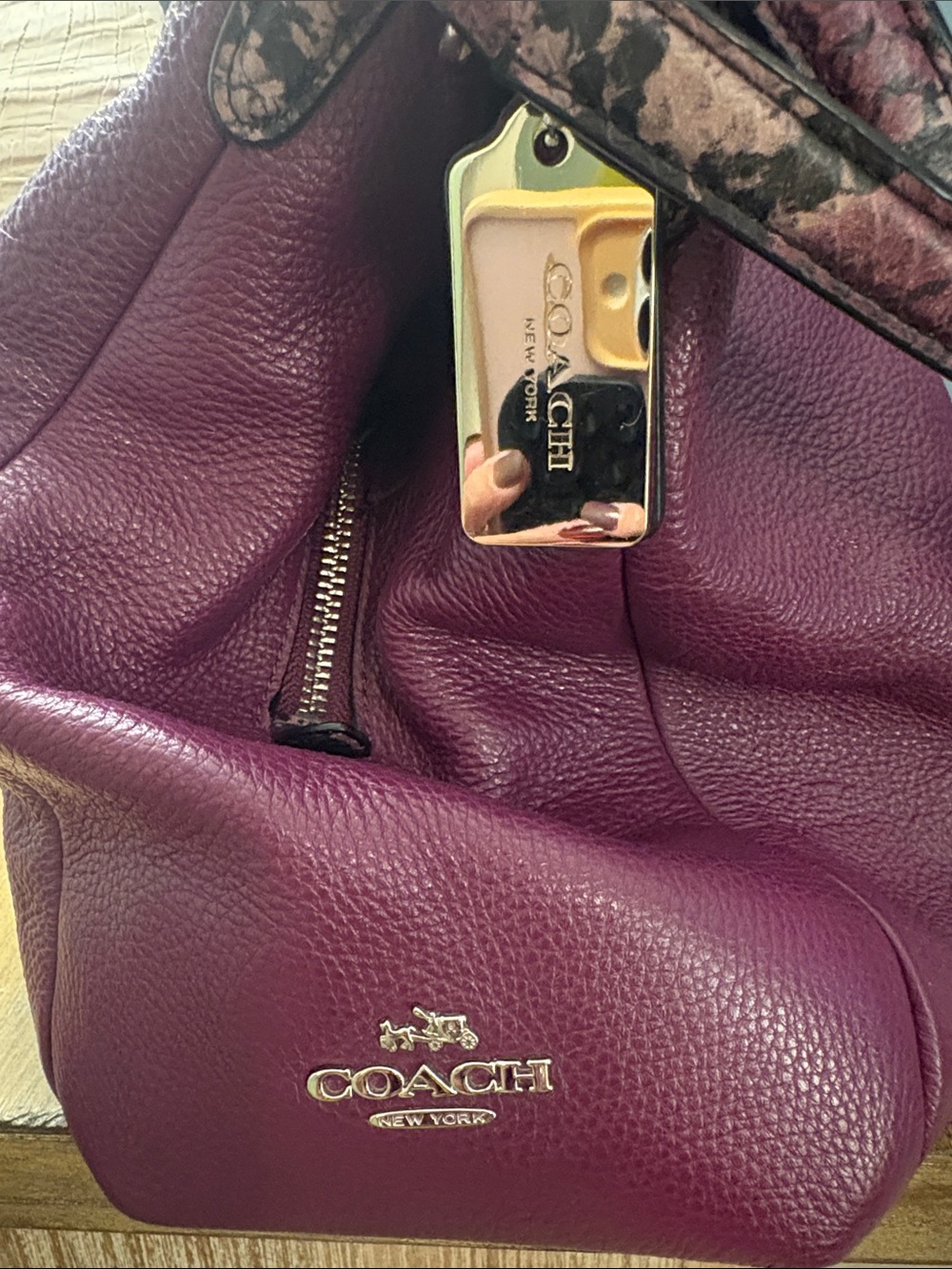 Coach Pebbled Leather Shoulder Bag in Plum with silver Hardware